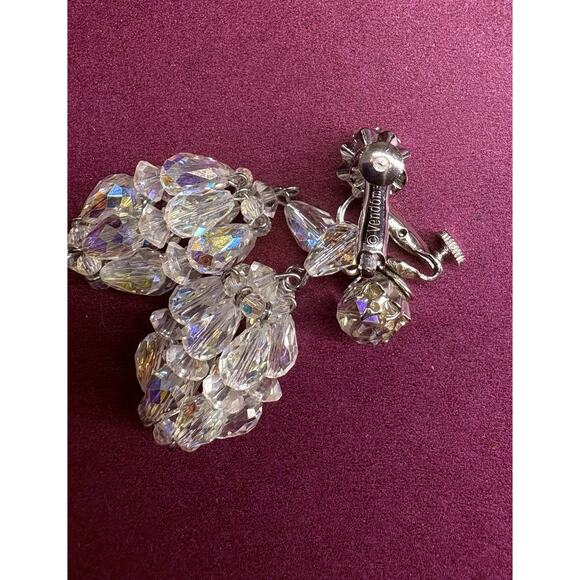 Vintage VENDOME AB Crystal Bead Dangle Earrings Signed Clip On Mcm Mid Century - Picture 7 of 8